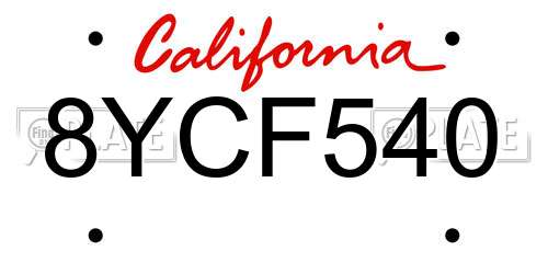 8YCF540 California License Plate