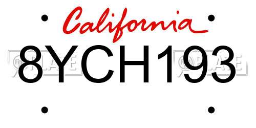 8YCH193 California License Plate
