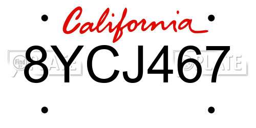8YCJ467 California License Plate