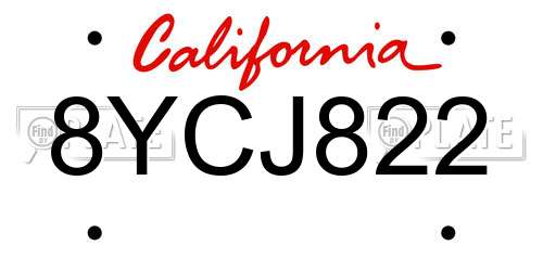 8YCJ822 California License Plate