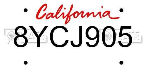8YCJ905 California License Plate