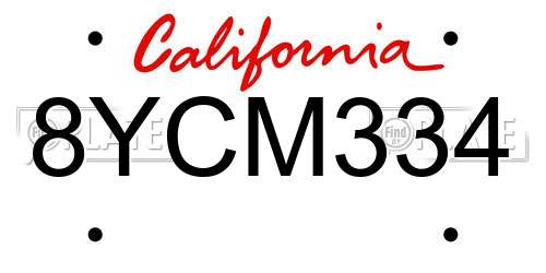8YCM334 California License Plate