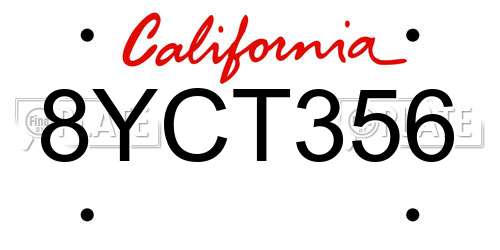 8YCT356 California License Plate