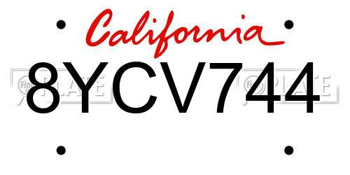 8YCV744 California License Plate