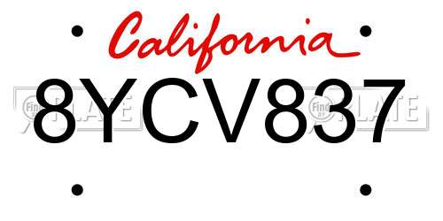 8YCV837 California License Plate