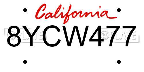 8YCW477 California License Plate