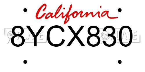 8YCX830 California License Plate