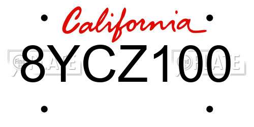 8YCZ100 California License Plate