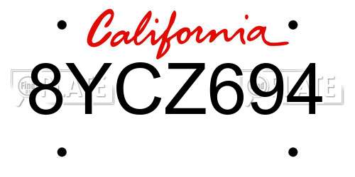 8YCZ694 California License Plate