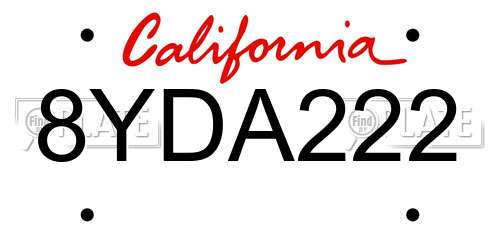 8YDA222 California License Plate