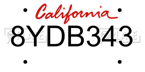 8YDB343 California License Plate