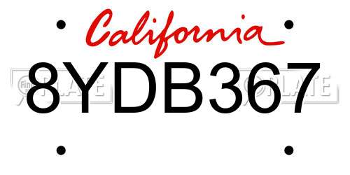 8YDB367 California License Plate