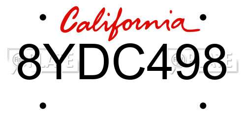 8YDC498 California License Plate