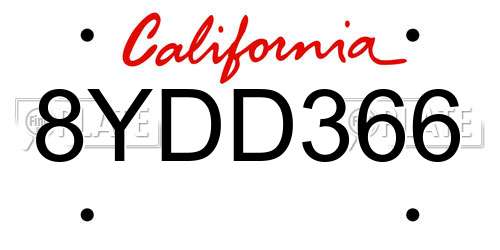 8YDD366 California License Plate