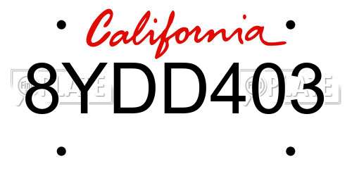 8YDD403 California License Plate