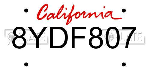 8YDF807 California License Plate