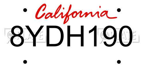 8YDH190 California License Plate