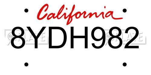 8YDH982 California License Plate