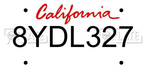 8YDL327 California License Plate