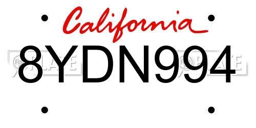 8YDN994 California License Plate