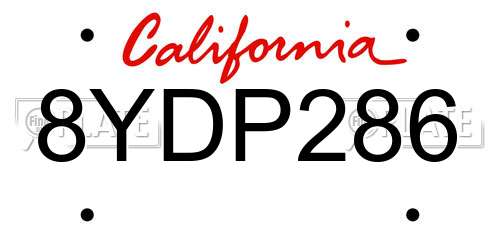 8YDP286 California License Plate