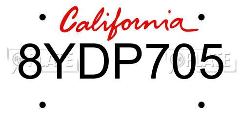 8YDP705 California License Plate