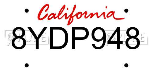 8YDP948 California License Plate