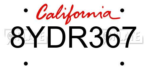 8YDR367 California License Plate