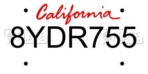 8YDR755 California License Plate