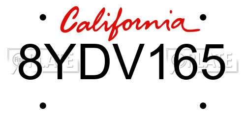 8YDV165 California License Plate