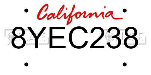 8YEC238 California License Plate