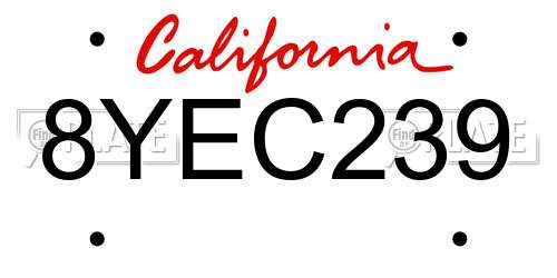 8YEC239 California License Plate