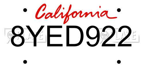 8YED922 California License Plate