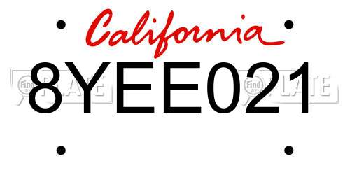 8YEE021 California License Plate