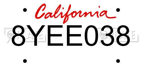 8YEE038 California License Plate