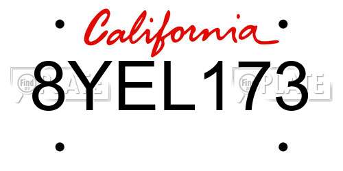 8YEL173 California License Plate
