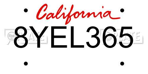 8YEL365 California License Plate