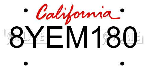 8YEM180 California License Plate