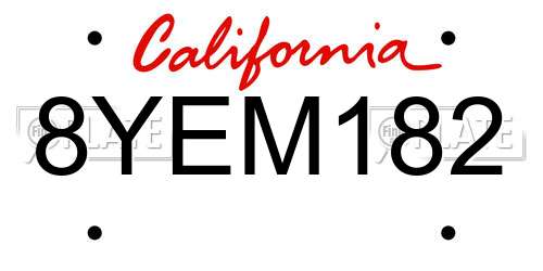 8YEM182 California License Plate