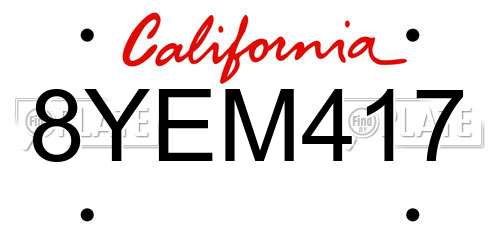8YEM417 California License Plate