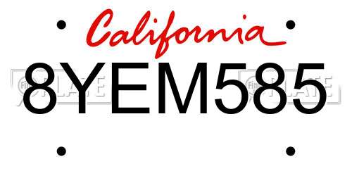 8YEM585 California License Plate