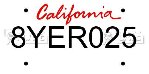 8YER025 California License Plate