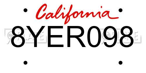 8YER098 California License Plate