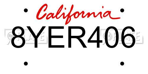 8YER406 California License Plate