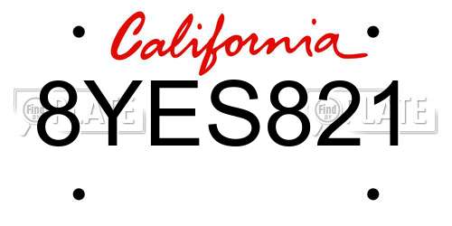8YES821 California License Plate