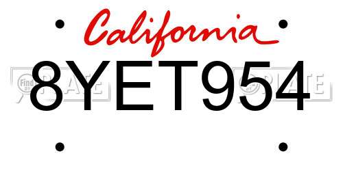 8YET954 California License Plate