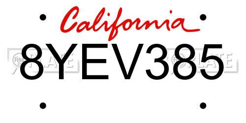 8YEV385 California License Plate