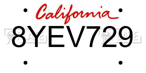 8YEV729 California License Plate