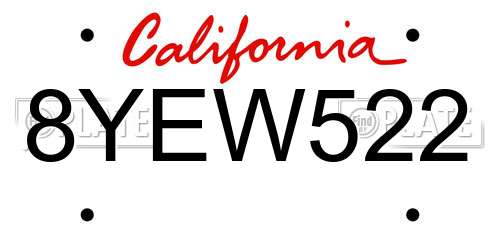 8YEW522 California License Plate
