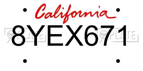 8YEX671 California License Plate
